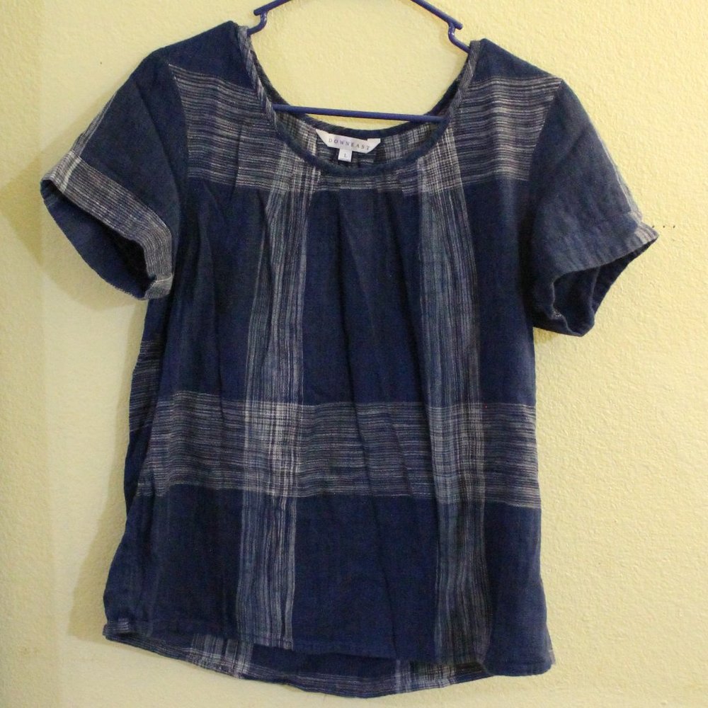 DownEast Blue Plaid Blouse Size L